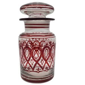 Antique Glass Apothecary Jar Nouveau Victorian Lid Ruby Flash Red Bottle Stopper